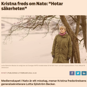 Medlemskapet i Nato är ett misstag, menar Kristna fredsrörelsens generalsekreterare Lotta Sjöström Becker.