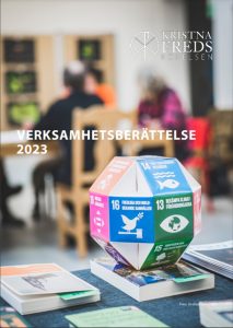 Framsidan till Kristna Fredsrörelsens verksamhetsberättelse 2023.